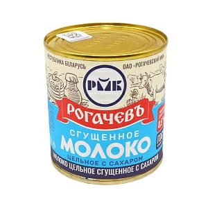 Whole condensed milk with sugar fat 8.5% can 380g Rogachev