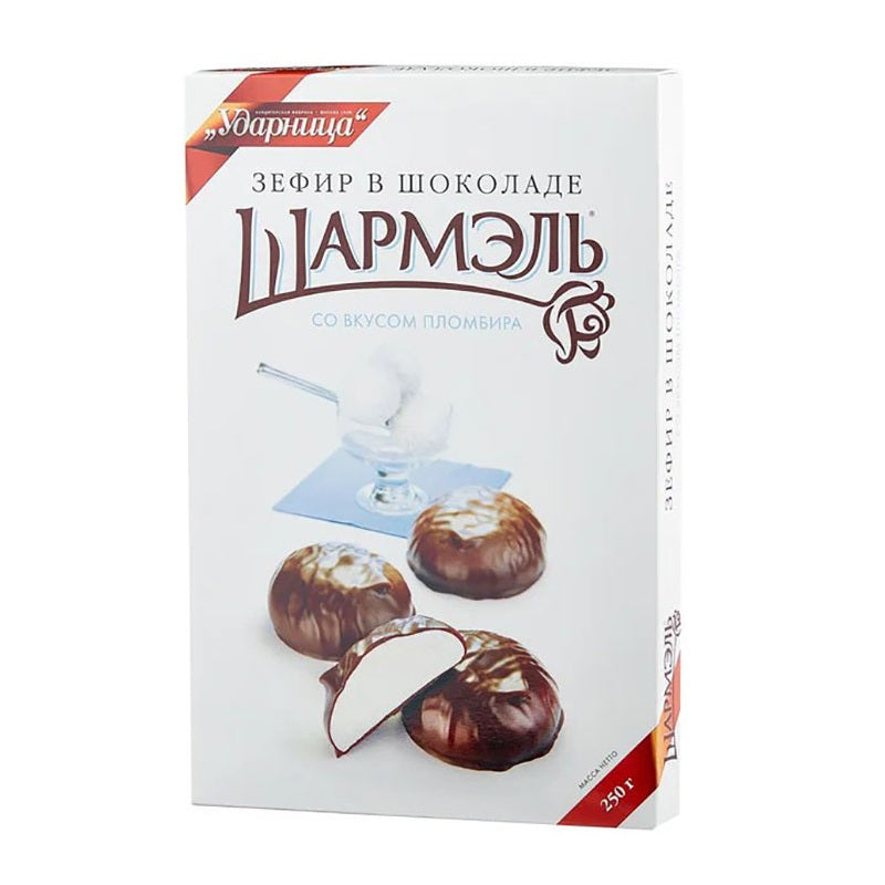 Marshmallow souffle "Zephyr" in chocolate with plombir flavour (Made in Russia.) 250g