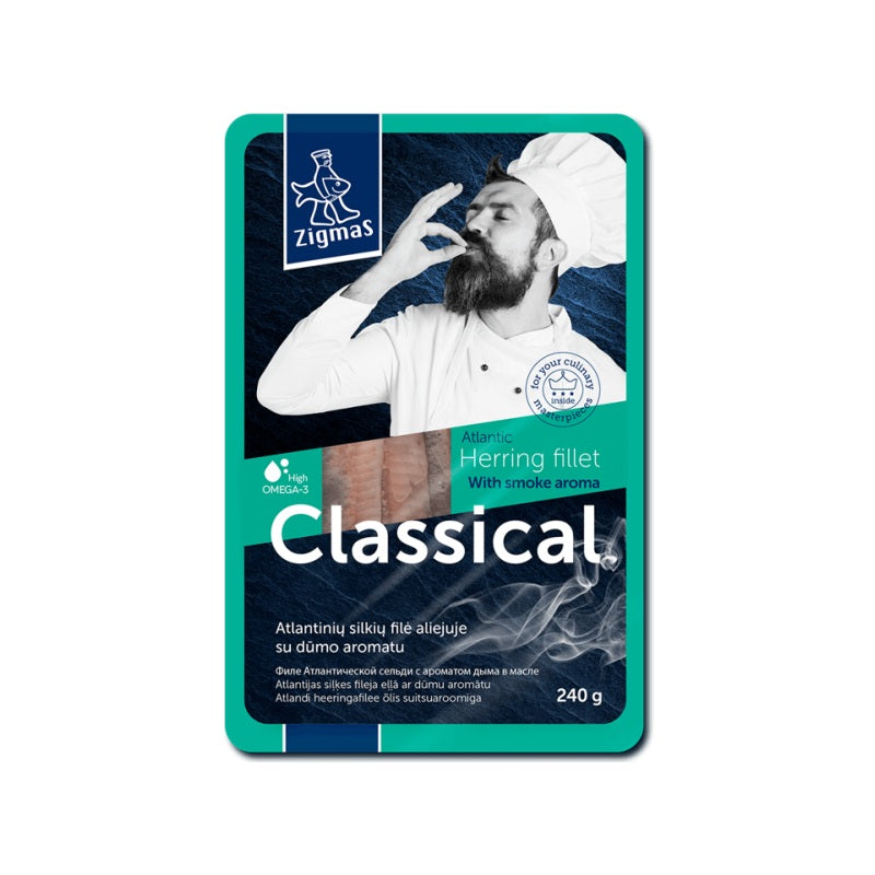 Classical Herring Fillet ZIGMAS in Oil, with Smoke Aroma, 240g