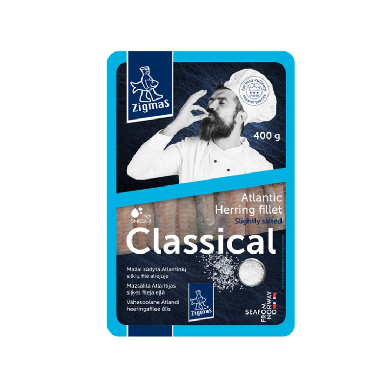 Zigmas Classical Herring Fillet in Oil, Slightly Salted, 400g