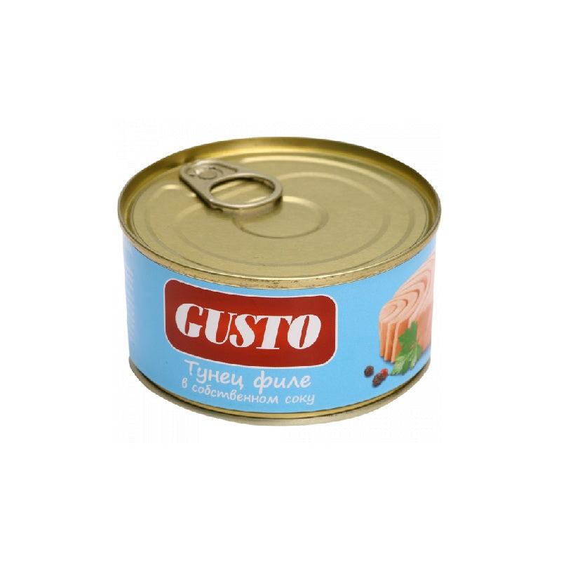 Canned fish "Gusto" tuna fillet in own juice, 185g