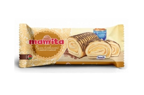 Sponge roll "Mamita" with boiled condensed milk, decorated