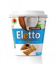 Wafer mini rolls with coconut