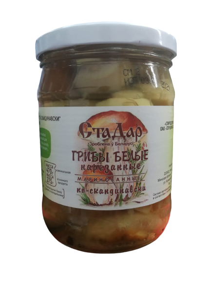 Sliced white mushrooms marinated "Scandinavian style" StaDar st/b weight 470g