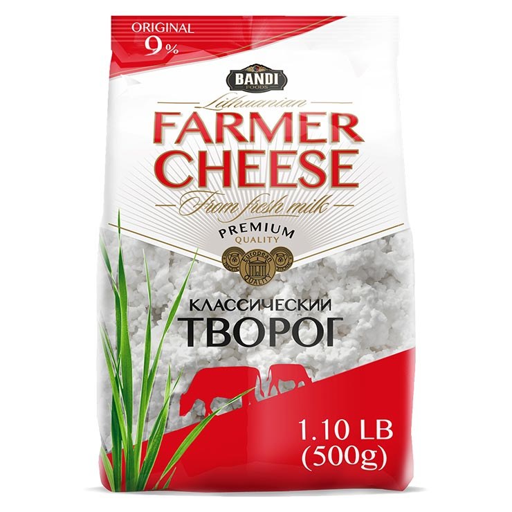 Lithuanian Farmers Cheese Original Tvorog 9%, 500g