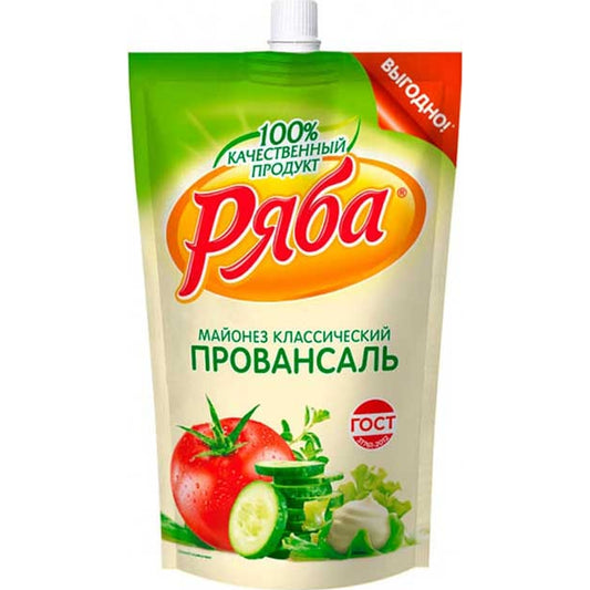 Mayonnaise Provansal 50.5% 350g doy-pack classic Nizhny Novgorod MZhK Russia Ryaba