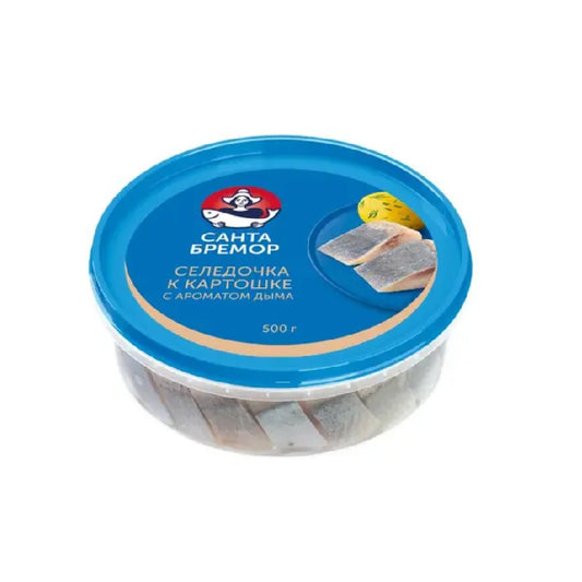 Santa Bremor Herring Fillet pieces "Herring for potatoes" with Smoked Aroma in Oil,500g