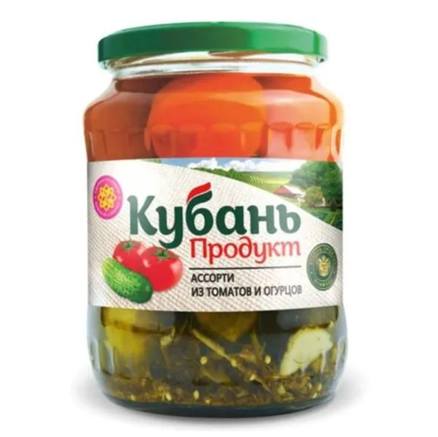 "KUBAN" Assorted Pickled Kuban Tomatoes and Cucumbers, 680g