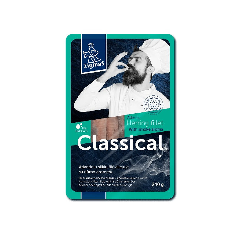 Classical Herring Fillet ZIGMAS in Oil, with Smoke Aroma, 240 g