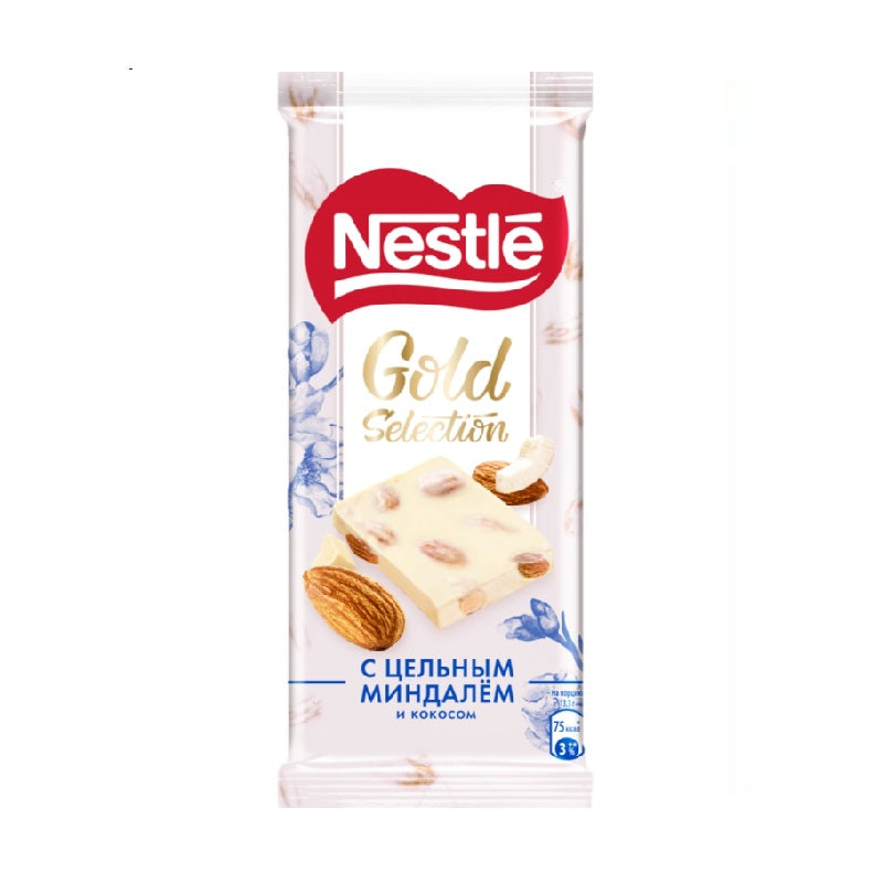 Nestlé Gold Selection White Chocolate with Whole Almonds and Coconut, 80g
