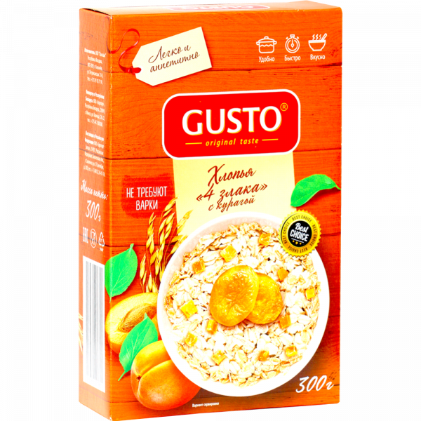Multi-cereal porridge "Gusto" 4 grains with dried apricots, 300g