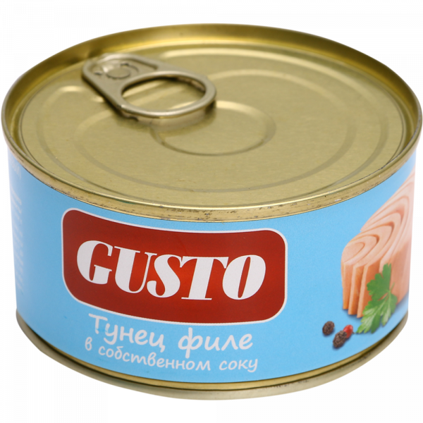 Canned fish "Gusto" tuna fillet in own juice, 185g