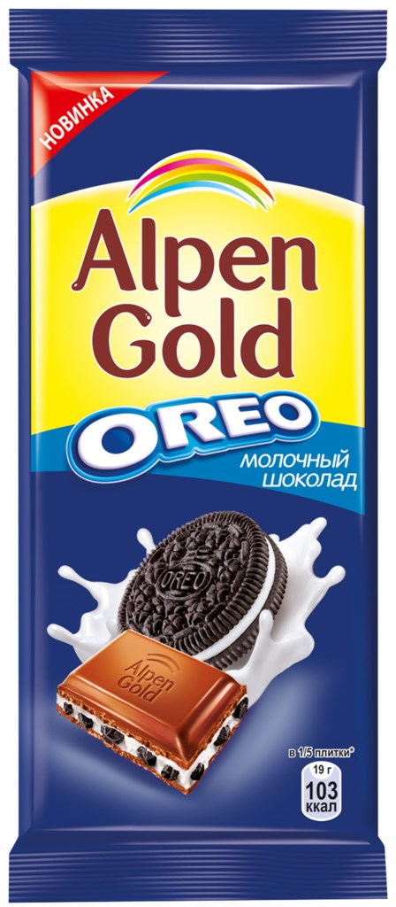 Milk chocolate "Alpen Gold" with Oreo cookies, 95g