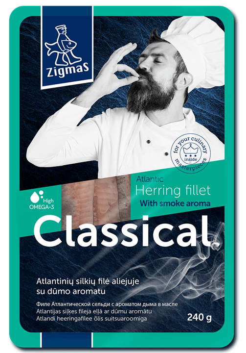Classical Herring Fillet ZIGMAS in Oil, with Smoke Aroma, 240g
