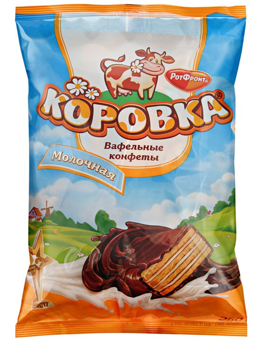 Waffle sweets "Korovka" milky glazed confectionery glaze (Made in Russia)  250g