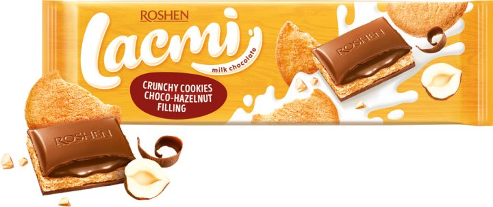 Milk chocolate Roshen Lacmi with chocolate-nut filling and biscuits 290g