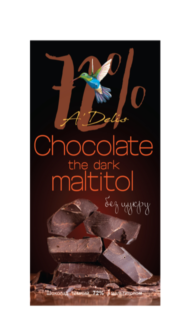 A`DELIS Dark Chocolate with maltitol 72% Sugar Free 70g