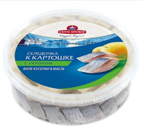 Fillet-pieces of herring "Santa Bremor" "Herring for potatoes" with dill in oil 350g