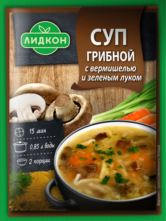 Mushroom soup with noodles and green onions