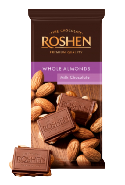 Milk chocolate with whole almonds  90g