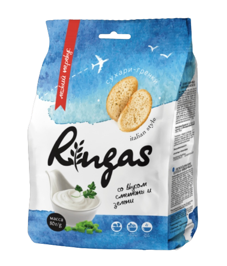 Croutons "Ringas" with sour cream and greens flavor, 80g