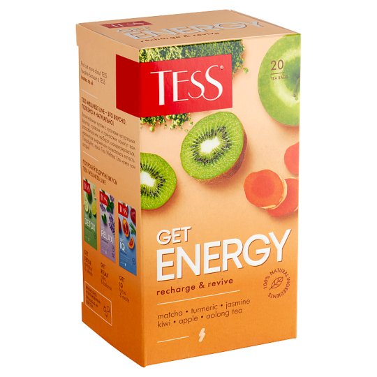 Tess Get Energy Tea Blend with Oolong and Matcha Green Tea with Kiwi-Jasmine Flavor 20 Tea Bags 30g