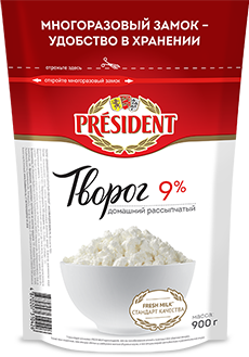 Cottage cheese President homemade crumbly 9%, 350g