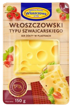 Cheese 45% rennet hard sliced Wloszczowski Swiss Wloszczowa tray 150g