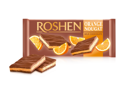 Roshen Milk Chocolate with orange nougat 90g